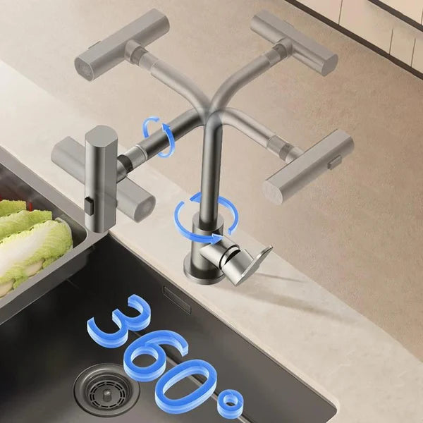Torneira De Cozinha De Alta Pressão 3 Em 1 Cascata Com 360 ° Rotação Para Pia